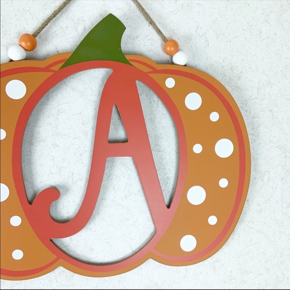 Pumpkin Initial A Polka Dot Door Sign Wall Hanging Fall Decor - Picture 2 of 4